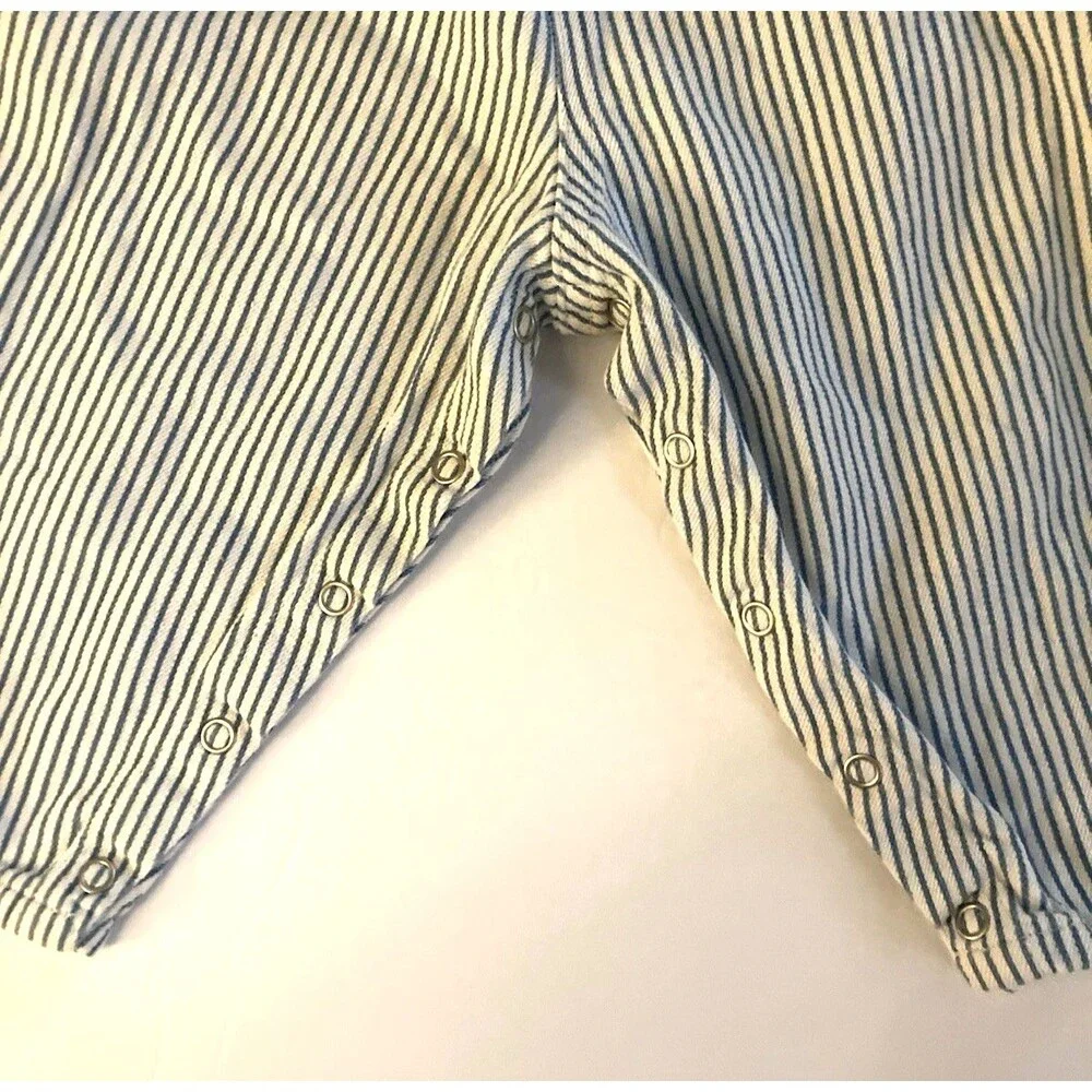 Vintage 90 Baby Gap Boys Stripe Denim Overalls & Shirt XL 18-24 Months Snaps